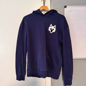 Men's Navy Blue Hoodie with Wolf Logo Greyson lake fleece